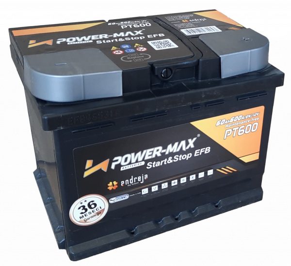Akumulator, Power-Max PT600, EFB Start&Stop, 60Ah, 600A